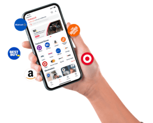 hero-phone-mba Smartphone screen showing the Katapult shopping app with a list of featured stores