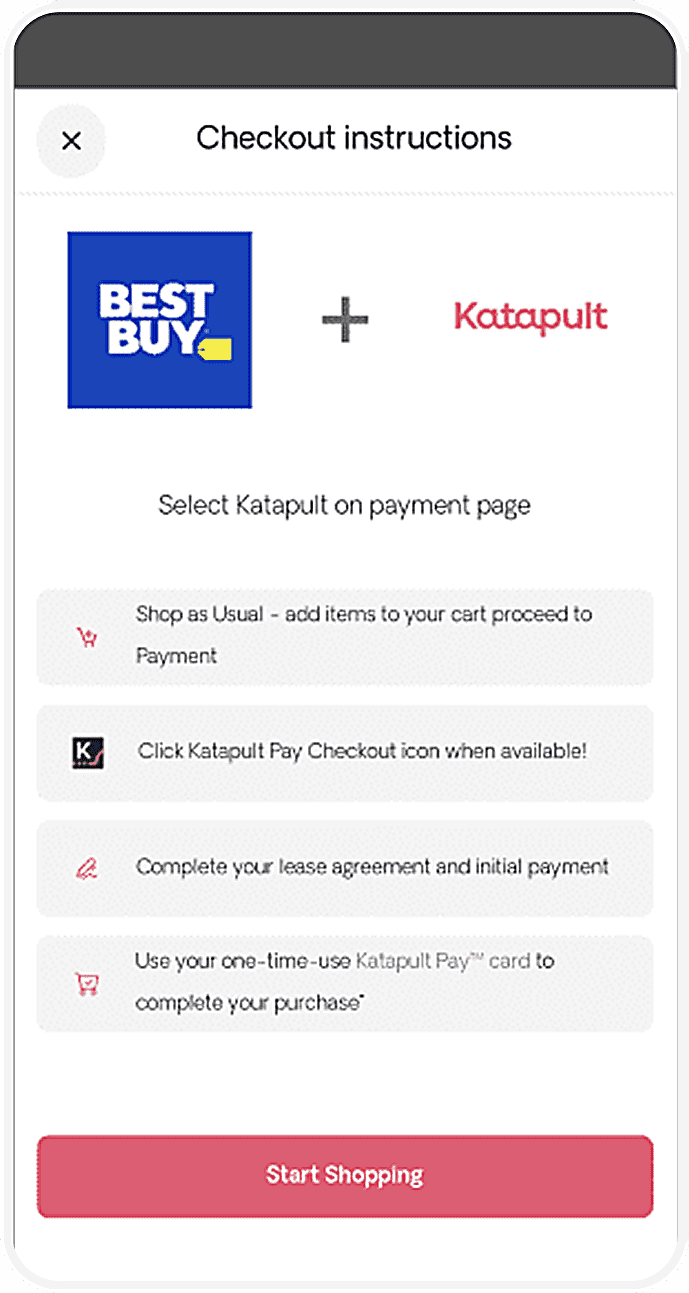 select-katapult-ns-sharpen-only Checkout instructions for using Katapult with Best Buy, including payment steps and a Start Shopping button